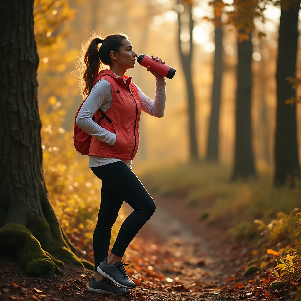 Coureur amateur qui s'hydrate pendant un trail